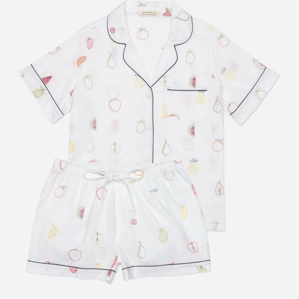 EUC! PrintFresh Embroidered Fruit Short Pajama Set